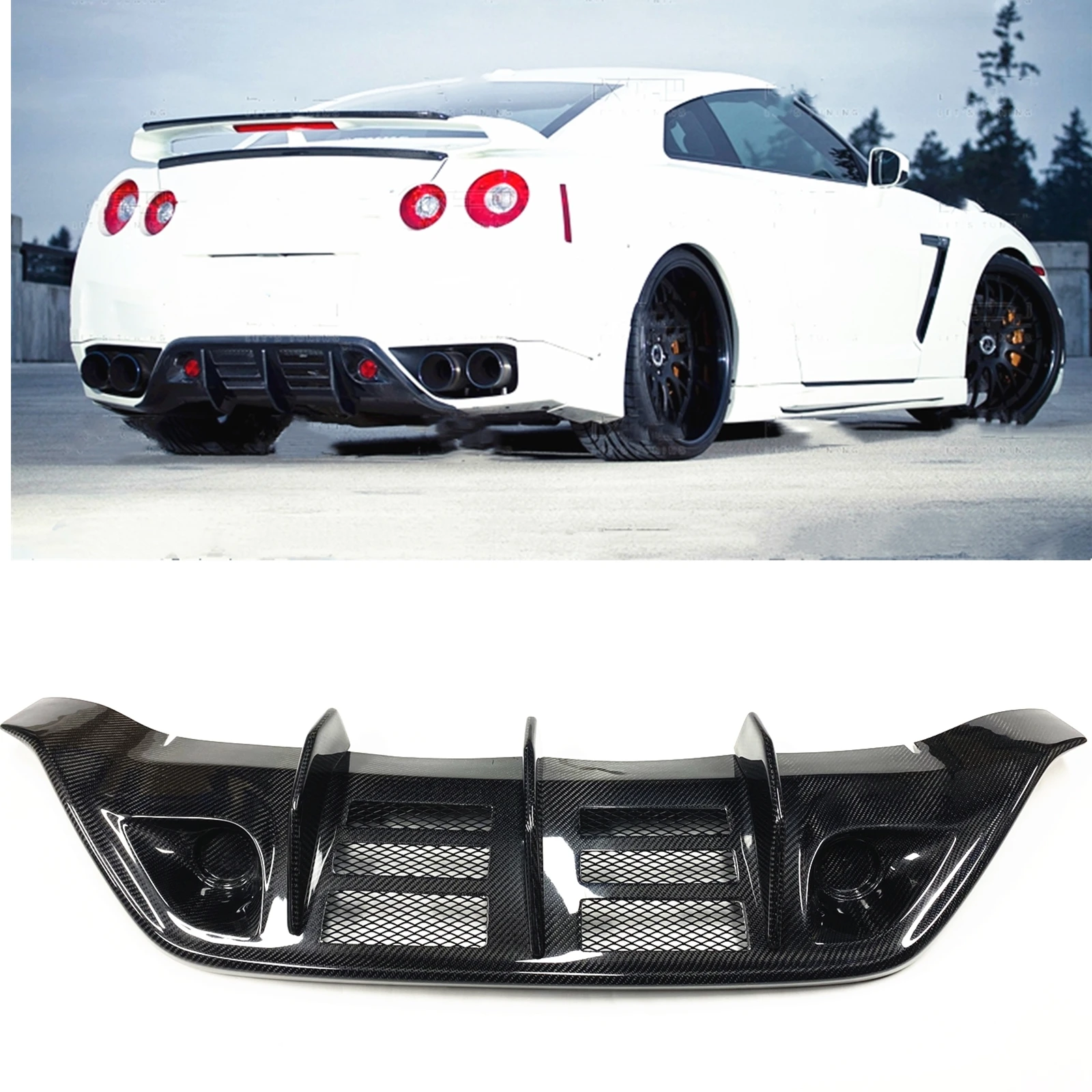 

Rear Diffuser Bumper Lip For Nissan Skyline GTR GT-R R35 2008-2011 Real Carbon Fiber Pre-Facelift Car Lower Spoiler Plate Cover