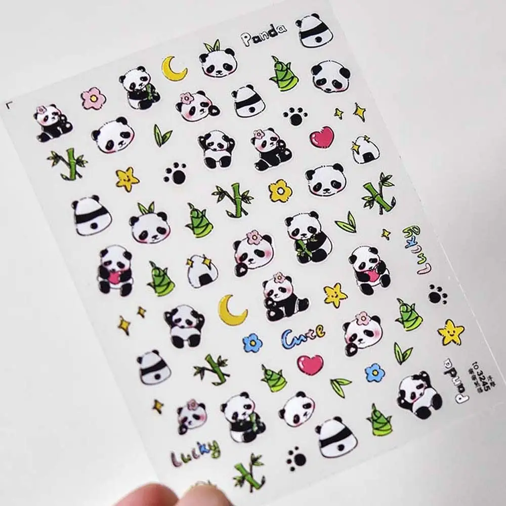 Bamboo Leaf Pattern Cartoon Panda Nail Stickers Nail Art Decoration Nail Accessories Animal Panda Nail Decals Embossed Stickers