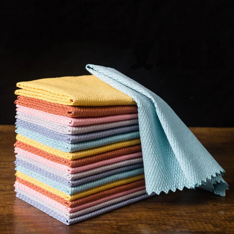 3/5/10PCS Kitchen Cleaning Towel Anti-Grease Wiping Rags Absorbable Fish Scale Wipe Cloth Glass Window Dish Cleaning Cloth