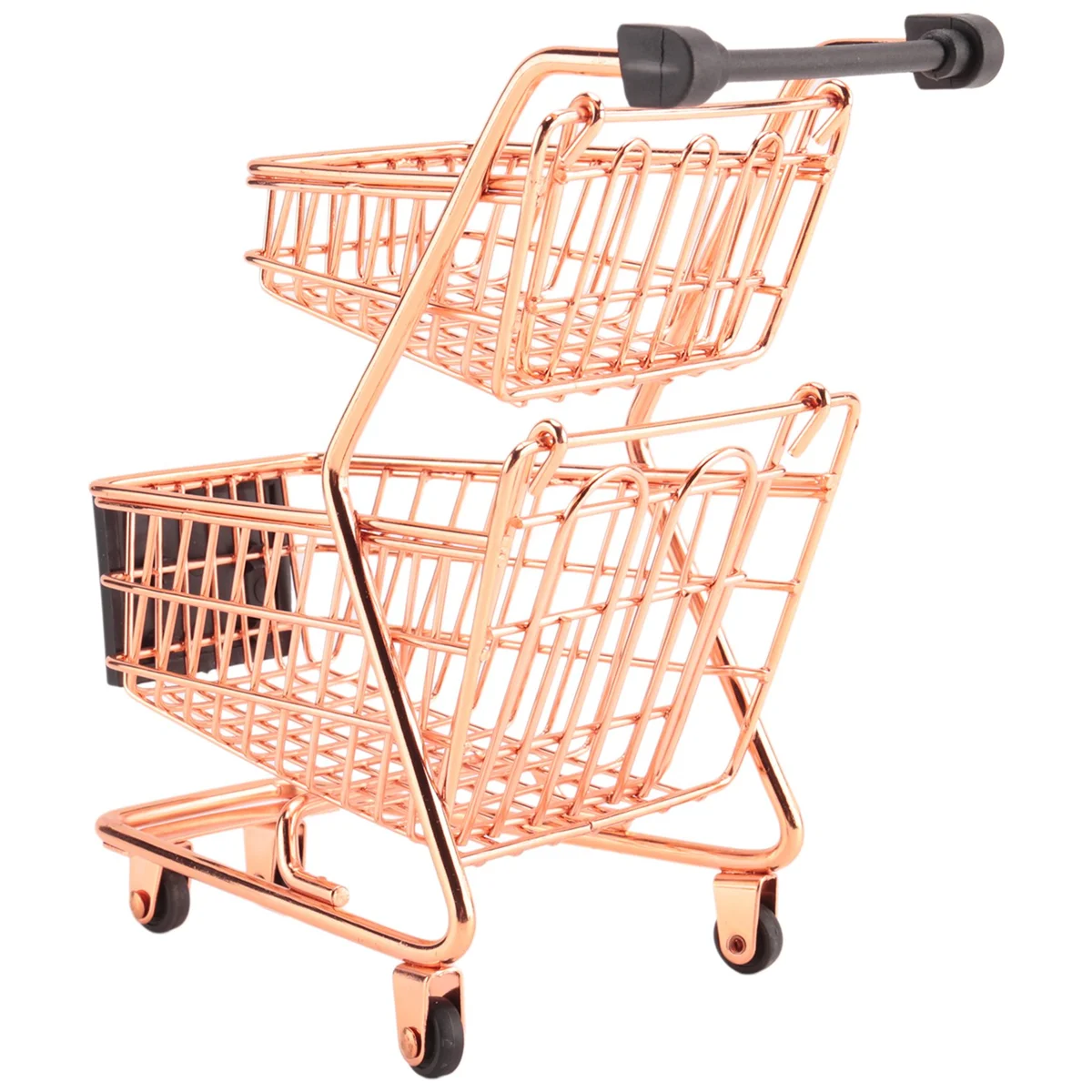 Mini Double Layers Shopping Cart Model Wrought Iron Supermarket Trolley Metal Rose Gold Storage Basket Rose Gold