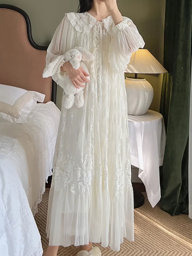 Pajamas for Women Cotton Fairy Lace Ruffles Vintage Nightgowns Robe Loose Victorian Princess Sleepwear Nightdress Homewear