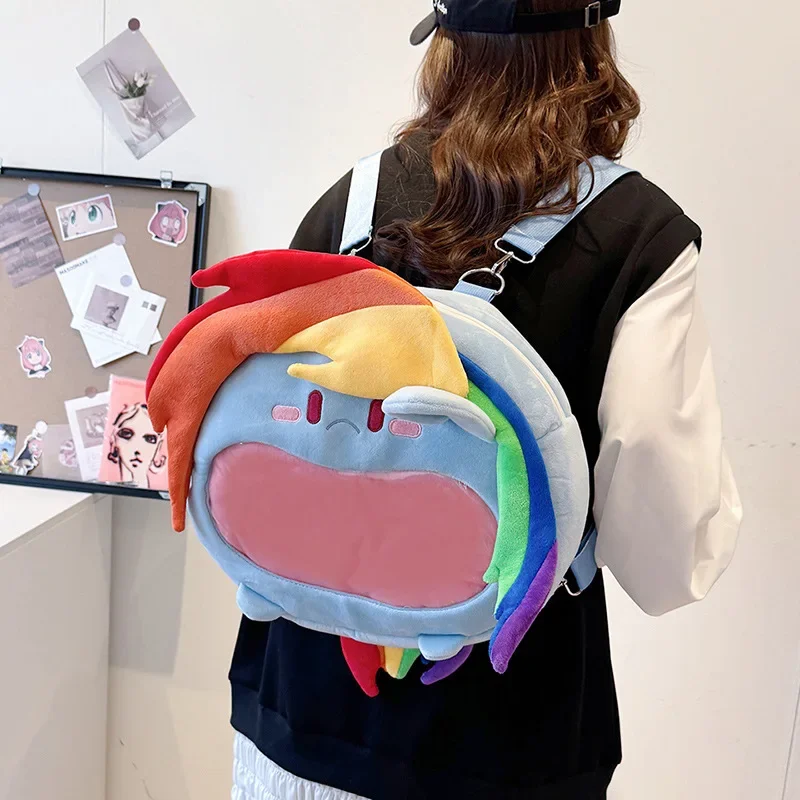 2024 New My Little Pony Two-dimensional Plush Backpack Girls Cute Itabag Casual Kawaii Rainbow Dash Large Capacity Backpack