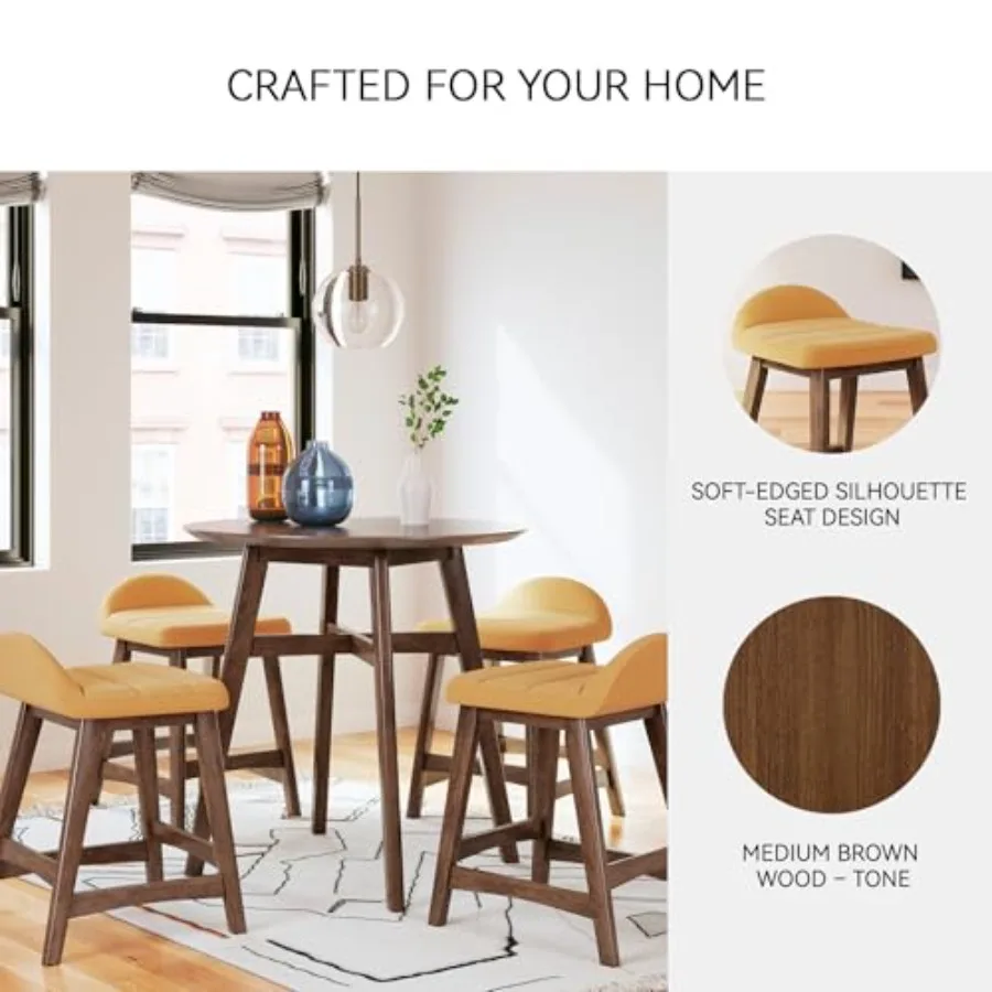 Lyncott Contemporary 24.25" Seat Height Counter Height Upholstered Bar Stool with Foam Cushion 2 Count Mustard Fabric Solid Har