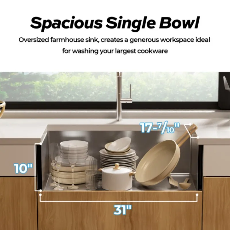 Factory Wholesale 33 Inch Stainless Steel Custom Kitchen Sink Handmade Single Bowl Design Round Farmhouse Kitchen for Kitchen