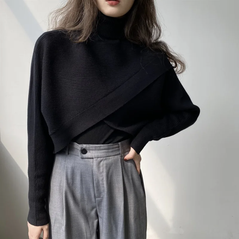 Matakawa Irregular Solid Women Sweaters Korean Fashion Chic Vintage Short Vests Autumn Winter Loose Casual Basics Pullovers