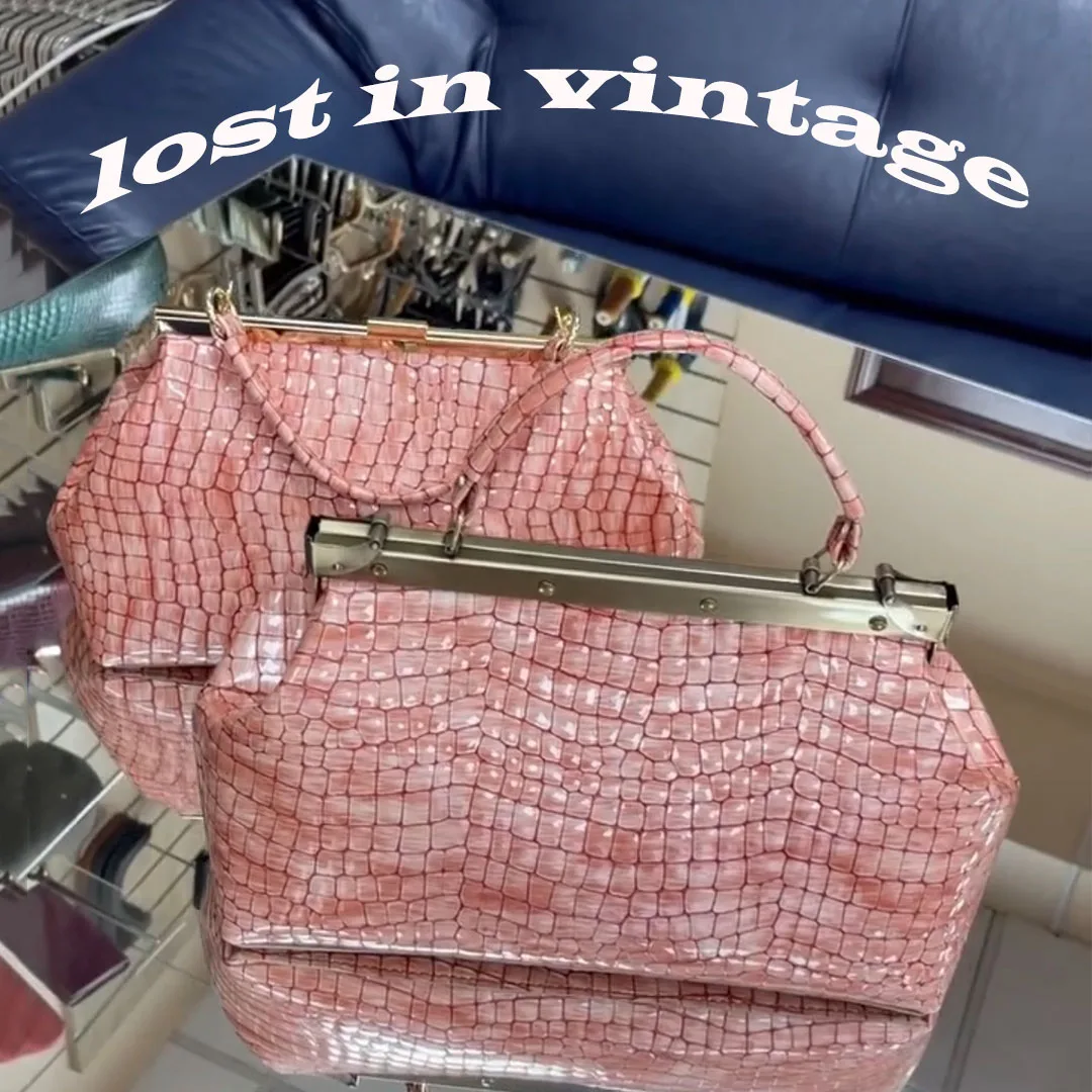 LOST IN VINTAG Artficial-leather Bags Pink Purse with Raised Stone Texture Party Evening Clutch Bronze Frame Bag 33x20x15cm