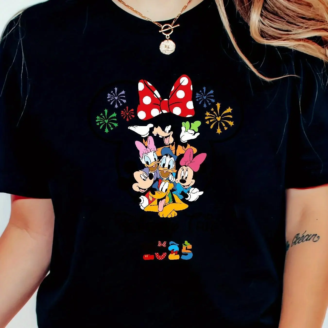 

2025 New Disney Printed Trendy Leisure Pure Cotton T-shirt Retro Street College Style Commuting Y2K Harajuku Unisex