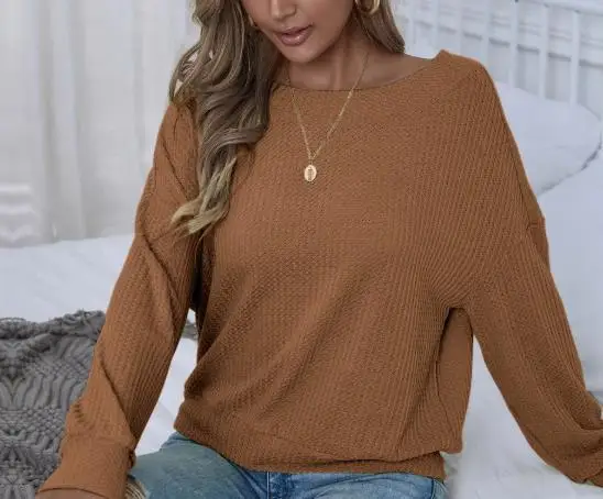 2026秋冬新作 レディース ゆったり おしゃれ カジュアル セクシー バックレス プルオーバー 長袖 ワッフル レディース Tシャツ