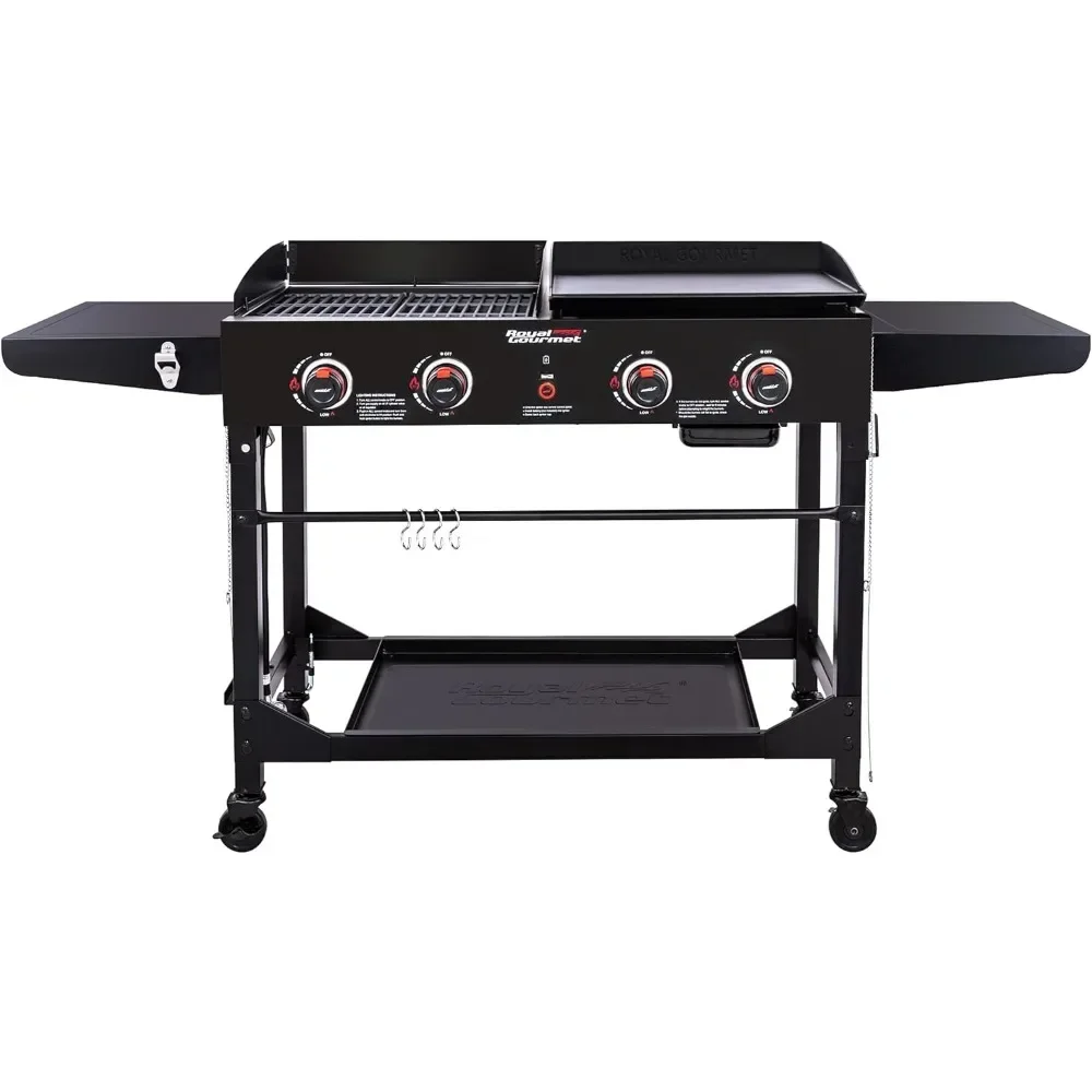 

48 Portable Barbecue Utensils GD402 4-Burner Portable Flat Top Gas Grill and Griddle Combo With Folding Legs, Black BBQ Grill