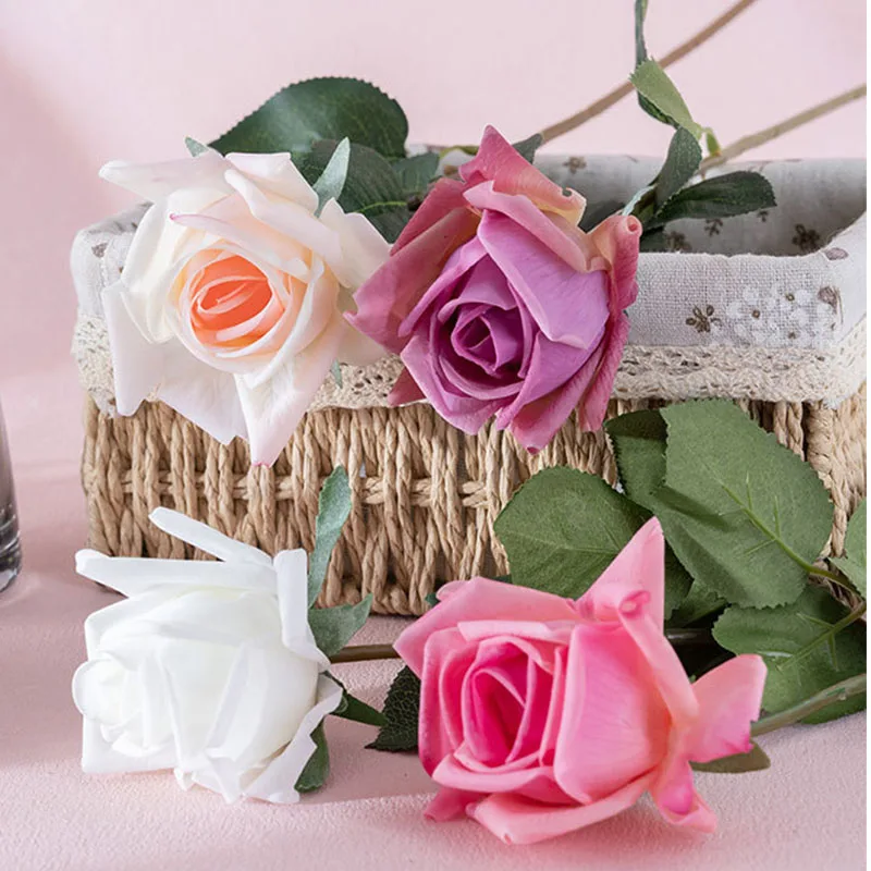 

10Pc Moist Real Touch Rose Artificial Flowers Bridal Holding Bouquet Wedding Decor Fake Roses Flower Home Deco Party Table Flore