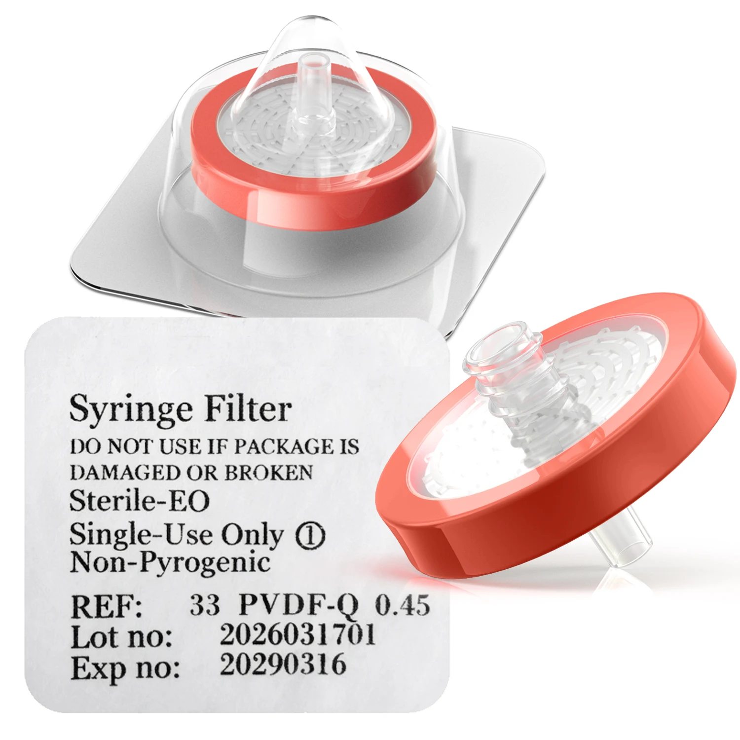 Sterile Filter Hydrophilic PVDF 33mm 0.22um/0.45um Membrane High Throughput Individually Packed,100pcs
