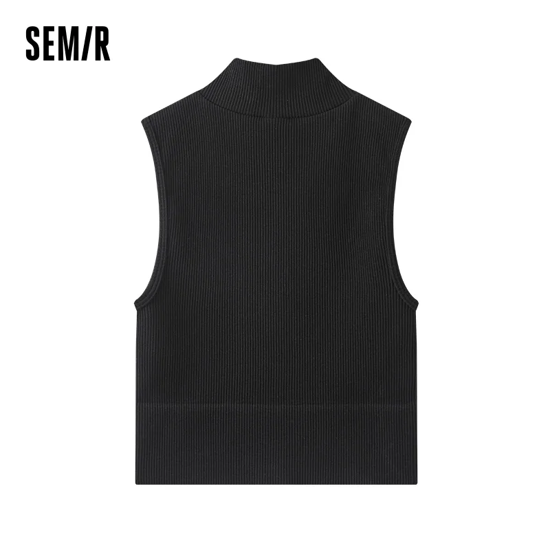 Semir Vest Women High-waisted Slim Fit Inner Layer Solid Color Half-placket High-neck Sleeveless Top Spring Mid-long Style