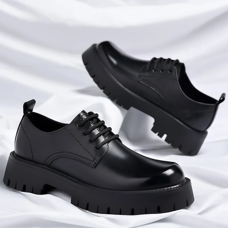 men's fashion wedding party dress genuine leather shoes lace-up derby shoe black brown gentleman platform footwear zapato hombre