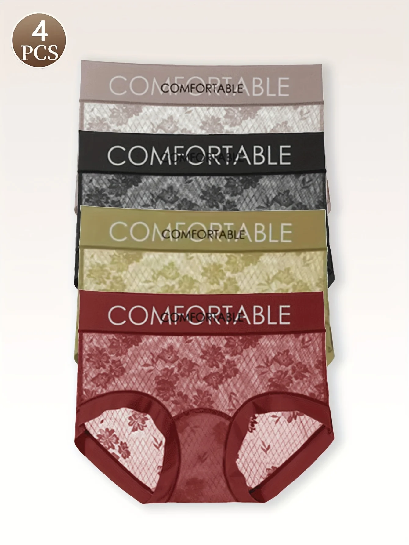 

4 шт. сексуальные кружевные женские трусики, удобные дышащие женские треугольные трусы со средней талией без следов.