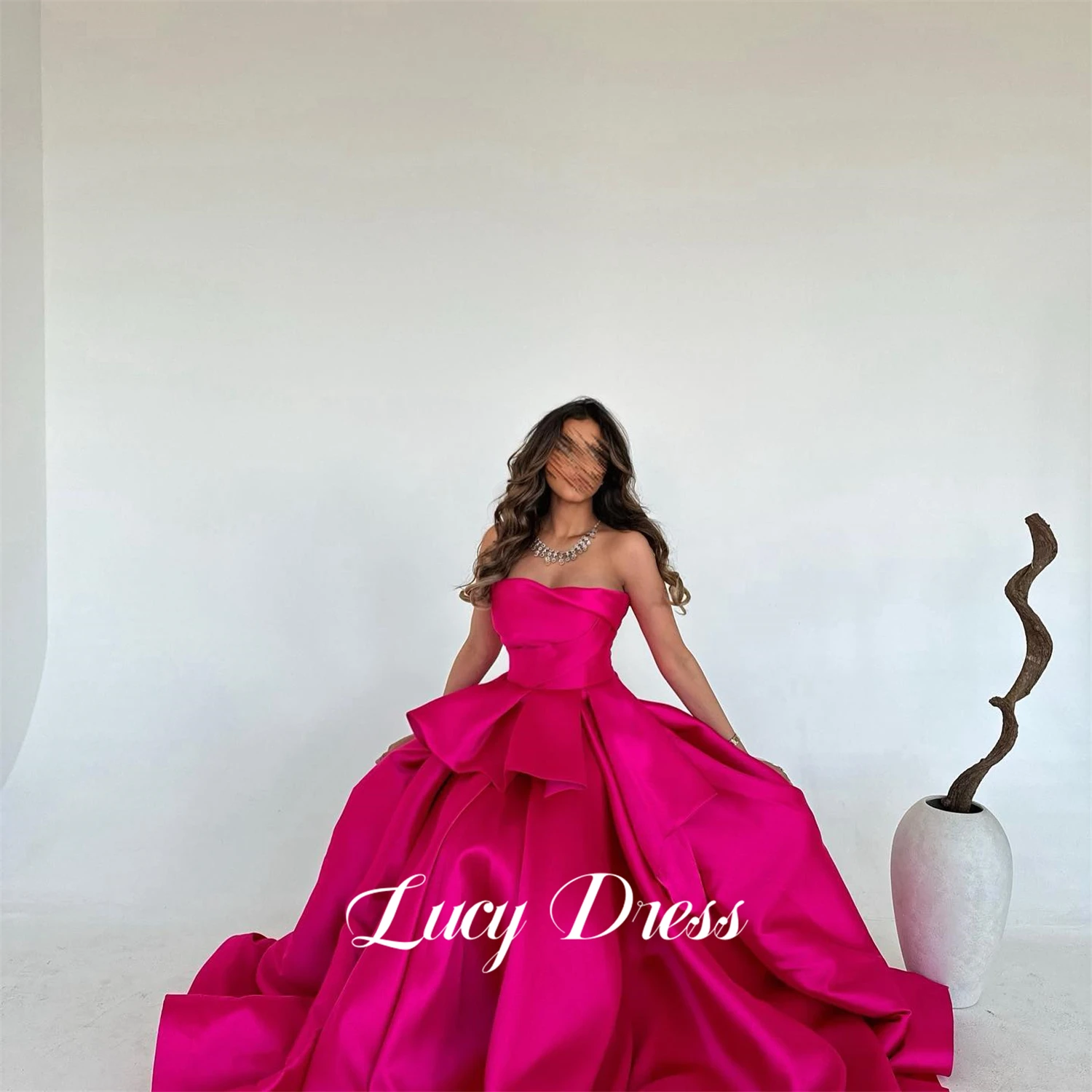 Lucy Rose Red Elegant Party Dress Evening Line A Eid Satin Customized Dresses 2024 Women Robe De Soiree Femmes Ball Gowns