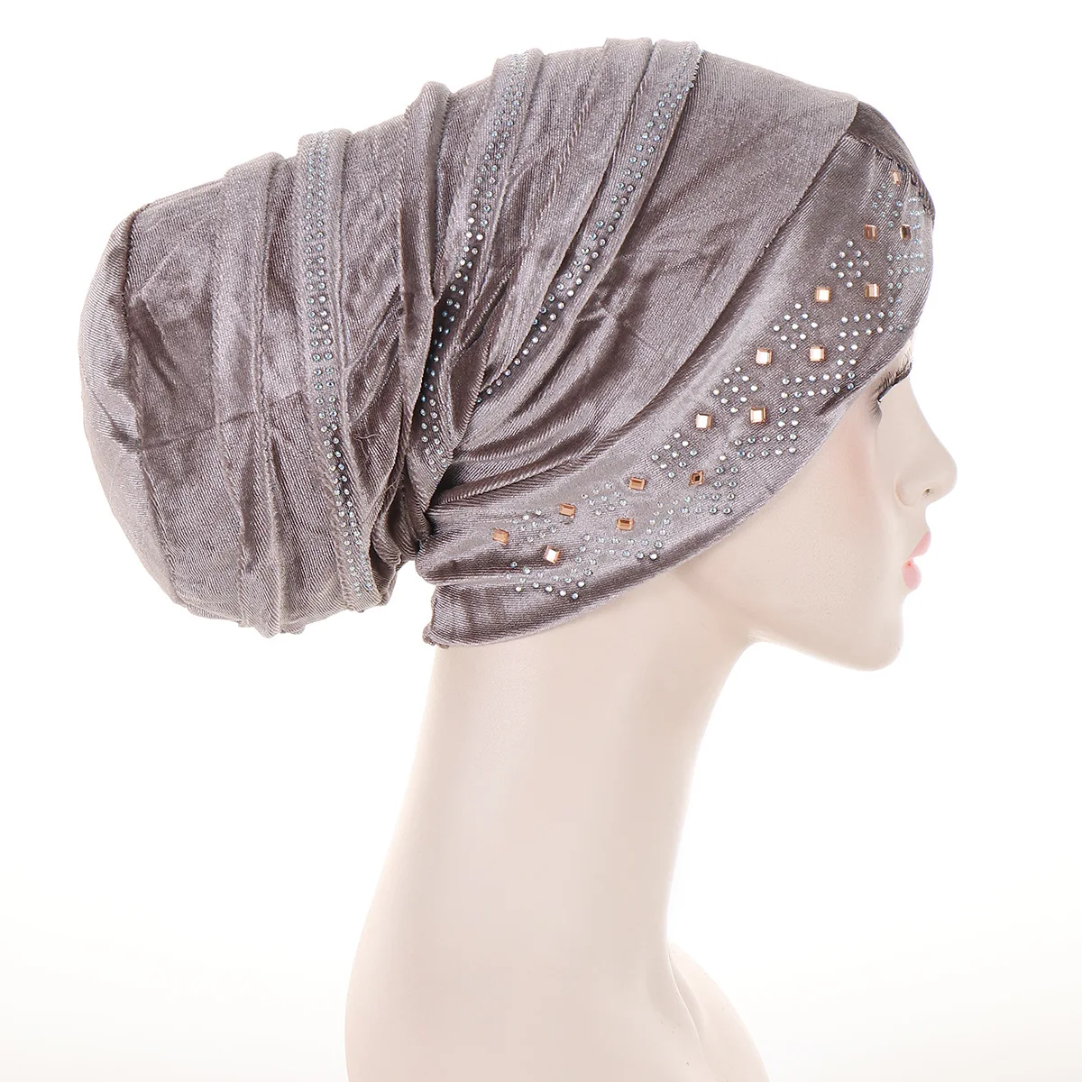 Women Elastic Velvet Drill Hot Head Wrap Hat Headwrap Fashion Strips Turban Cap Accessories Beanies Skullies Hair Loss Headscarf