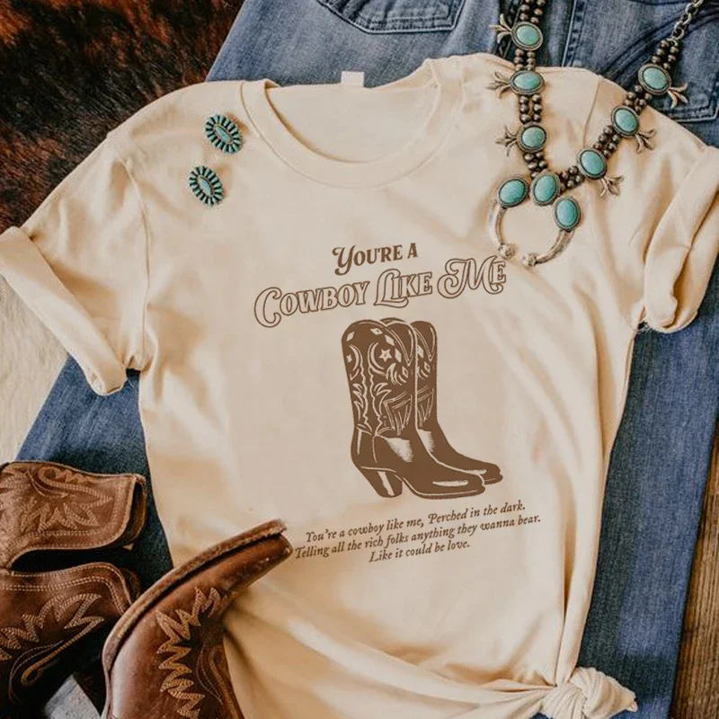 Boot Printed Country Music T-Shirts Cowboy Like Me Women\'s Vintage Western T Shirts Cowgirl Cotton Short Sleeve Tees Cute Tops