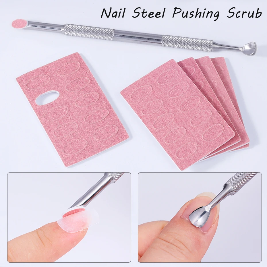 

Double Head Stainless Steel Cuticle Remover Nail Pusher Self-adhesive Sand 180# Nail Files Polishing Sandpaper Set Manicure Tool