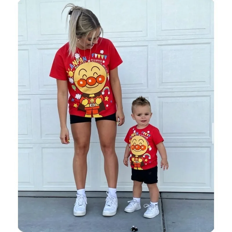 Anpanman Parents Kids T-shirt Summer Cartoon Print Short Sleeve Tops Boys Girls Casual Tees Children Anime Anpanman T Shirts
