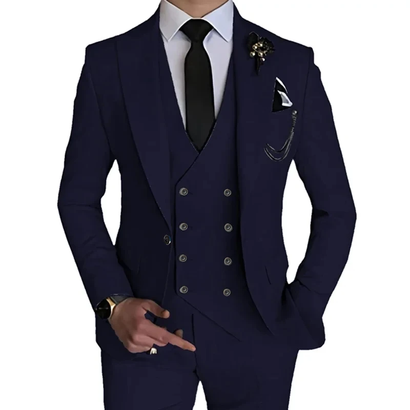 New Wedding Suit Men Suit Vest Trousers Solid Color Business Business Stretch Fabric Blazers Pants Bridegroom Best Man 3 Pcs Set