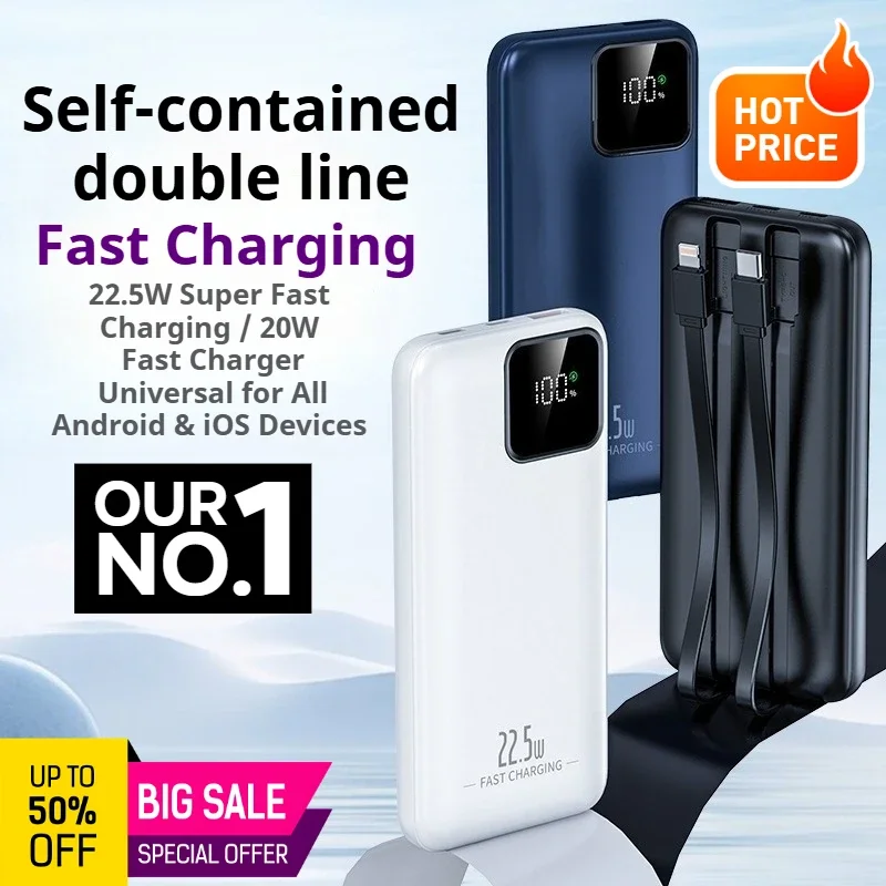 

22.5W built-in cable super fast power bank 10000mAh portable power bank suitable for various mobile phone models
