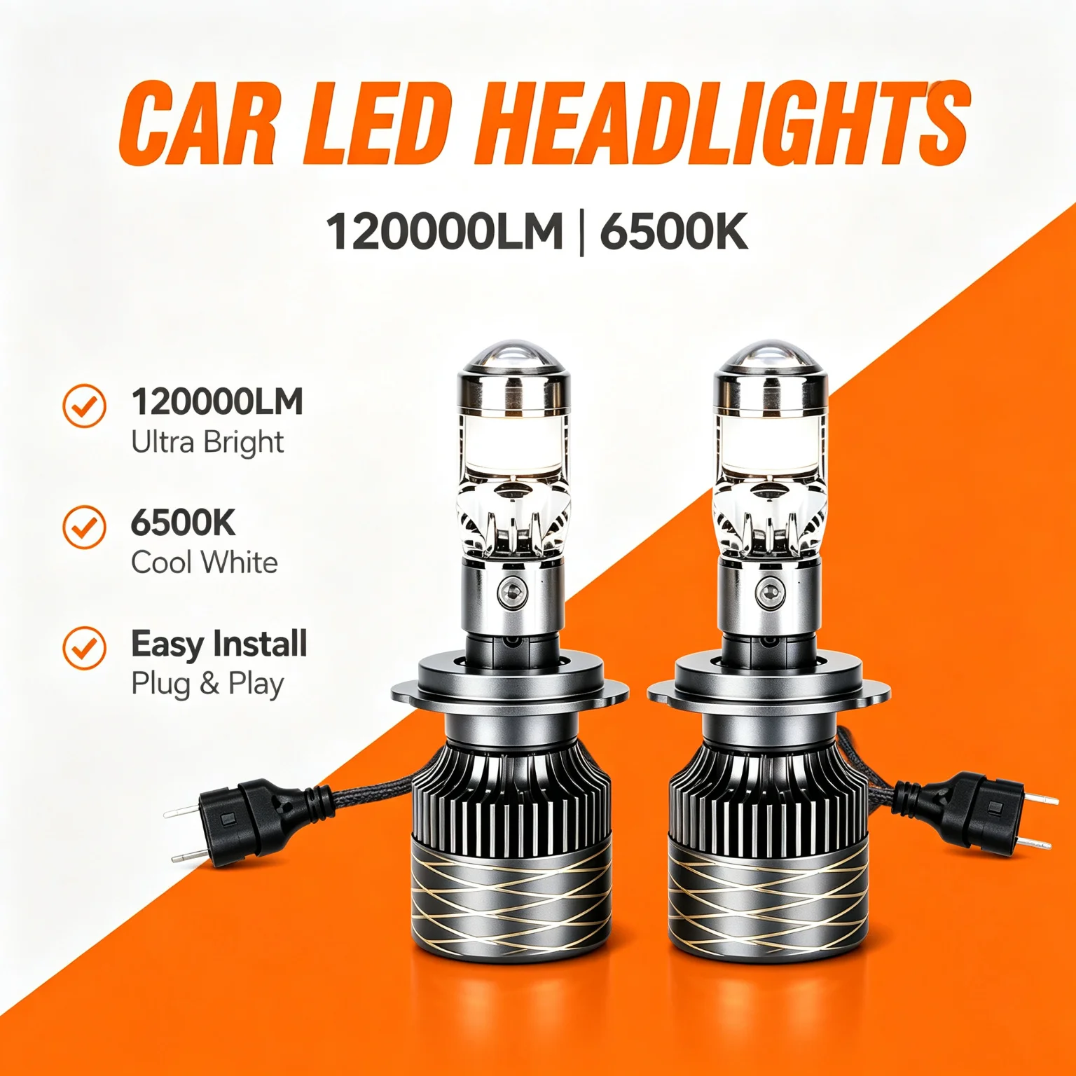 Heyword 2 szt. 2000W H7 H4 H11 LED Mini Soczewkowe Reflektory H8 9005 9006 HB3 HB4 6000K Światła Samochodowe/Motocyklowe Światła Przeciwmgielne