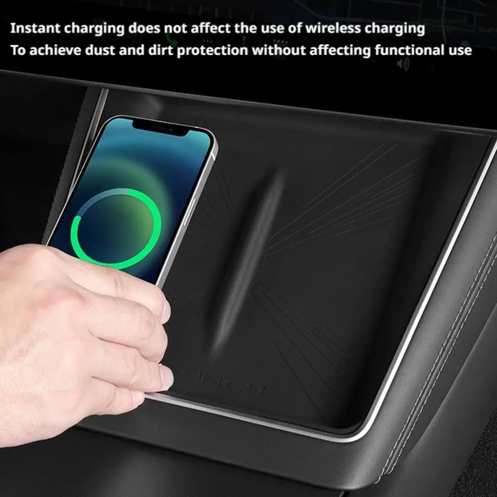

Для Tesla Model Y Juniper 2025 аксессуары для интерьера с центральным управлением, противоскользящая накладка с беспроводной зарядкой, силиконовая накладка для Tesla V4X0