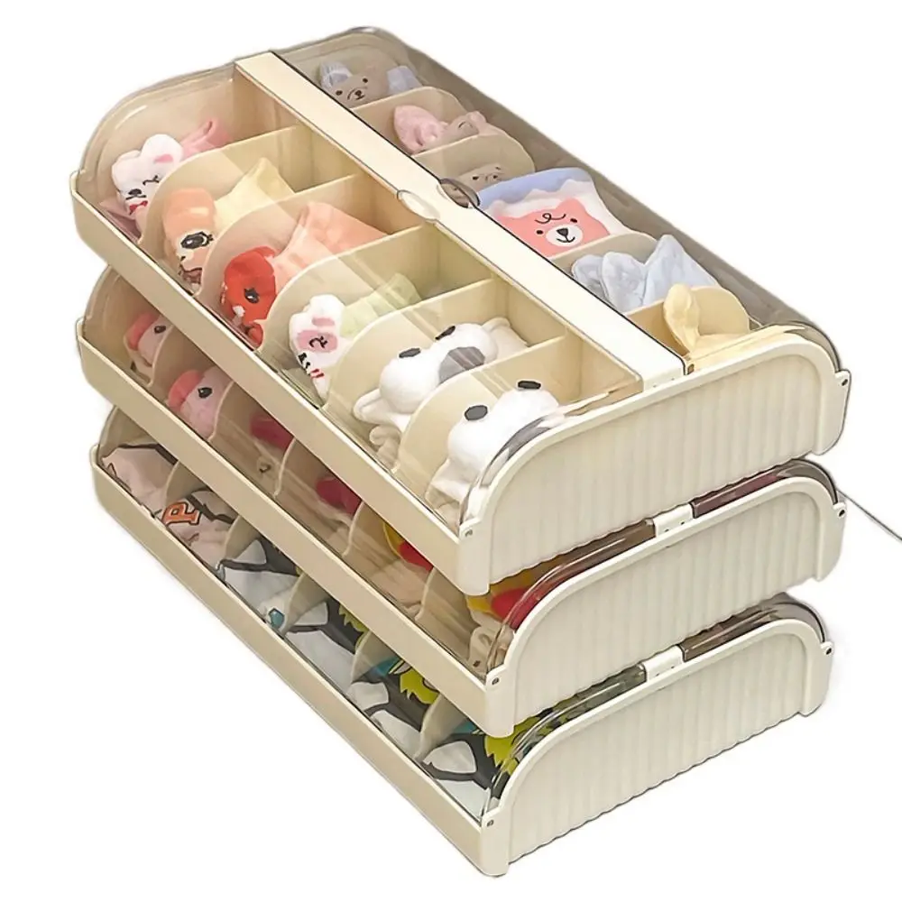 12 Grids Underwear Storage Box Stackable Clear Cover Sock Storage Case Space Saving Partition Design Closet Underwear Bin