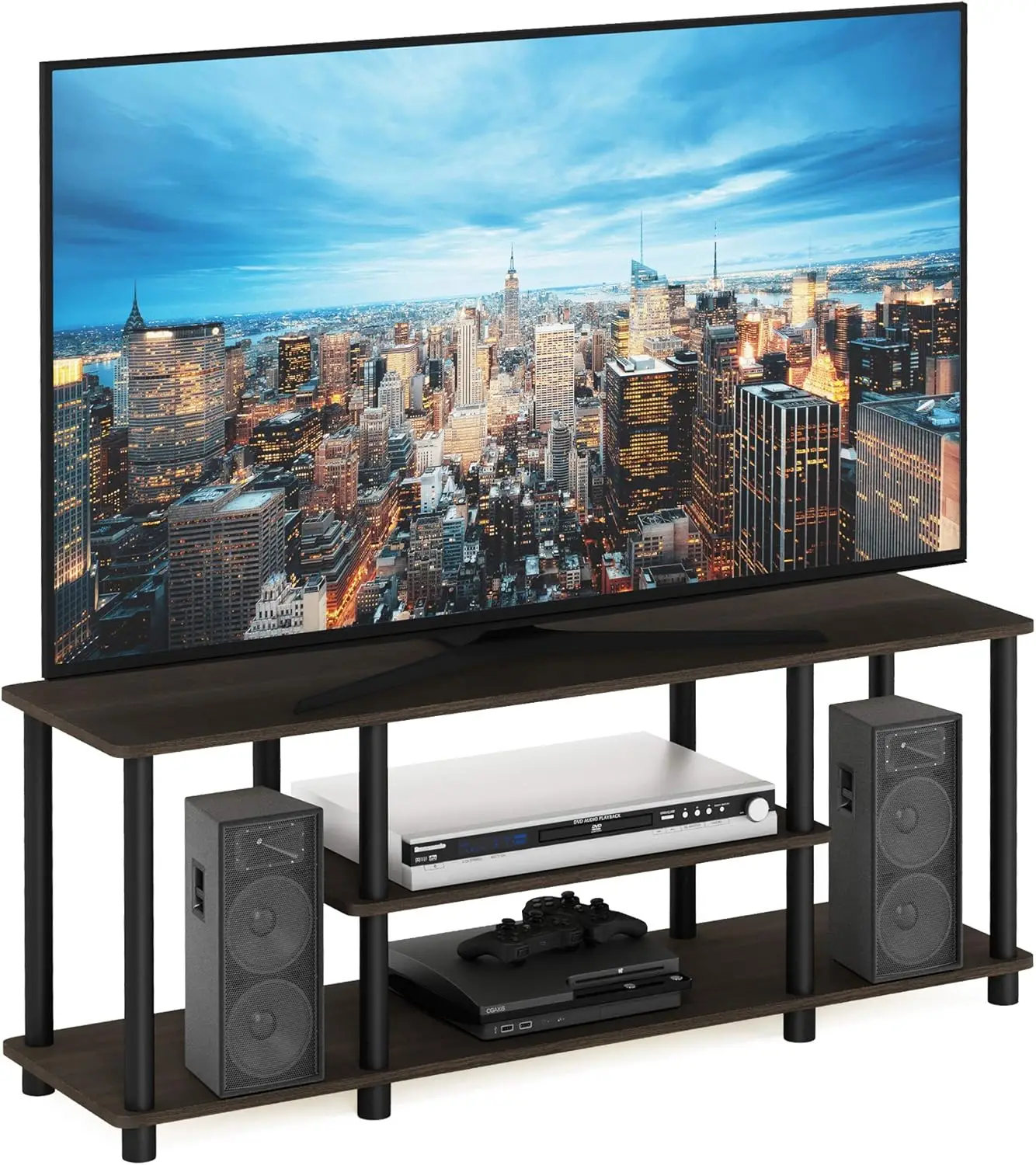 

Furinno Turn-N-Tube 3-Tier TV Stand for up to 50 inch TV, Dark Brown/Black