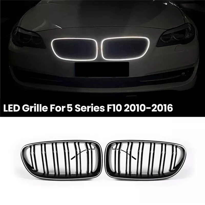 

NEW-Gloss Black Car Led Light Front Grille Replace Trim For BMW 5 Series F10 2010-2014