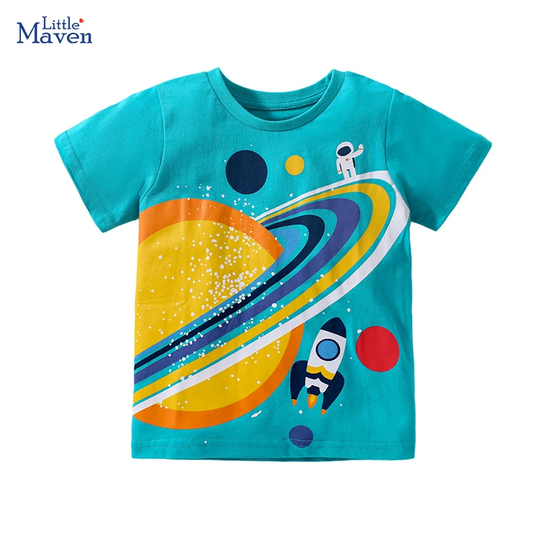 Little maven Boys T Shirts Cartoon Universe Astronaut Planets Children\'s Clothing t shirts Cotton Baby Boys Tops Tees Clothes