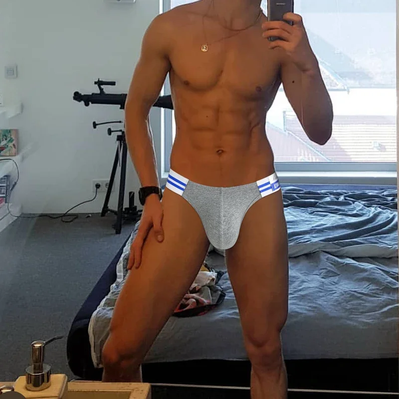 1/2/3 Pcs Summer Men's Briefs High Fork Triangle Pants Cotton Fabric Bikini Sea Blue Striped Elastic Band Underwear