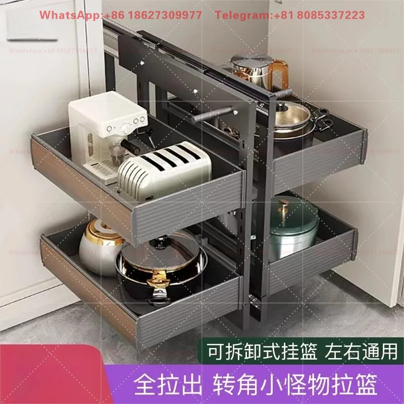 Kitchen cabinet corner basket built-in storage rack corner depth cabinet rotating seasoning basket