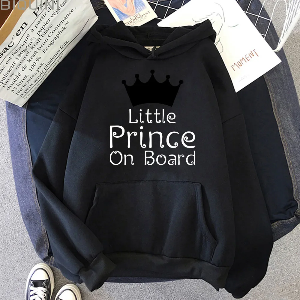 Little Prince Capital Letter Print Solid Color Retro Men's and Women's Hoodies Autumn Winter Coat Harajuku Crew Neck Long Sleeve