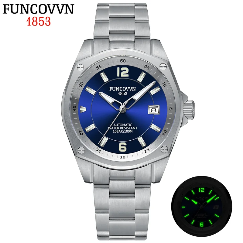 

FUNCOVVN NH35 Movement Luxury Men's Watches Business Dress Watch For Men Automatic Mechanical 100M Sapphire Date Windows BGW9