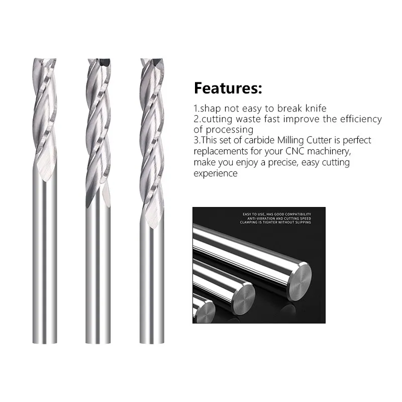 HAMPTON 3 Flute Flat End Mill 3.175 4 6mm Shank CNC Milling Cutter Carbide Router Bit for Woodworking Endmill