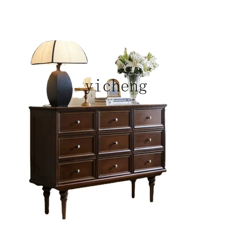 Tqh Retro Living Room Household Nine-Drawer Cabinet Bedroom Light Luxury Study Drawer Storage Cabinet