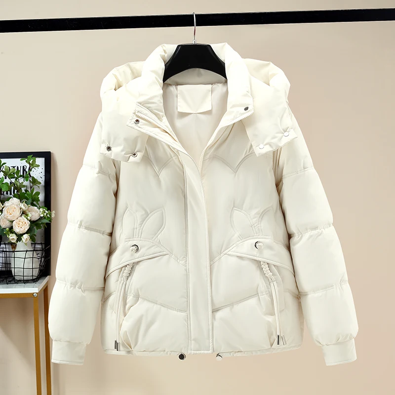 

Women's down Cotton Jaet Winter Thiened Hooded Loose Slim ort Outerwear Faionable Commute Sle Long Sve Zipper