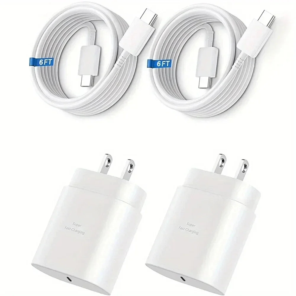 2-Piece Type C, 25W Charger with 6.6ft USB C Charging Cable for Multiple Phone Types, Fast Charger for Android Phones