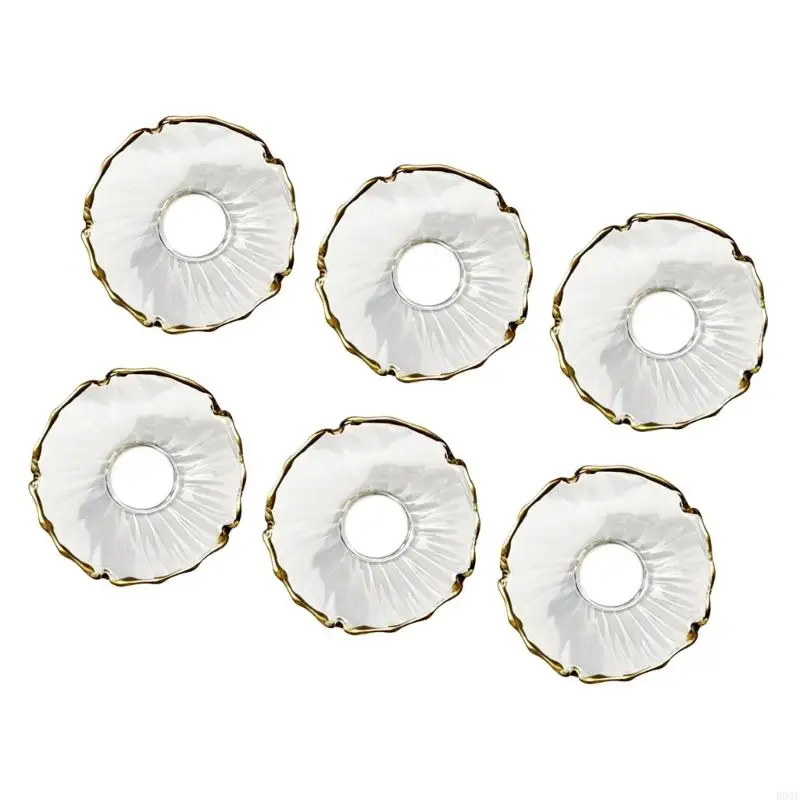 Packung mit 6 eleganten goldbesetzten Glas-Bobeches für Kerzenständer, Kerzenwachs-Fänger, Ringe für Heimdekorationen und Tisch – Detail 3