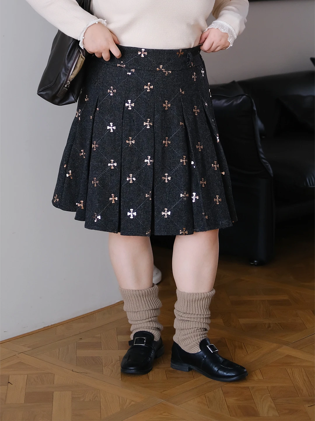 

Юбка Zooobaby004 в корейском стиле с высокой талией, с пайетками, универсальная миди-юбка для повседневной весенней носки