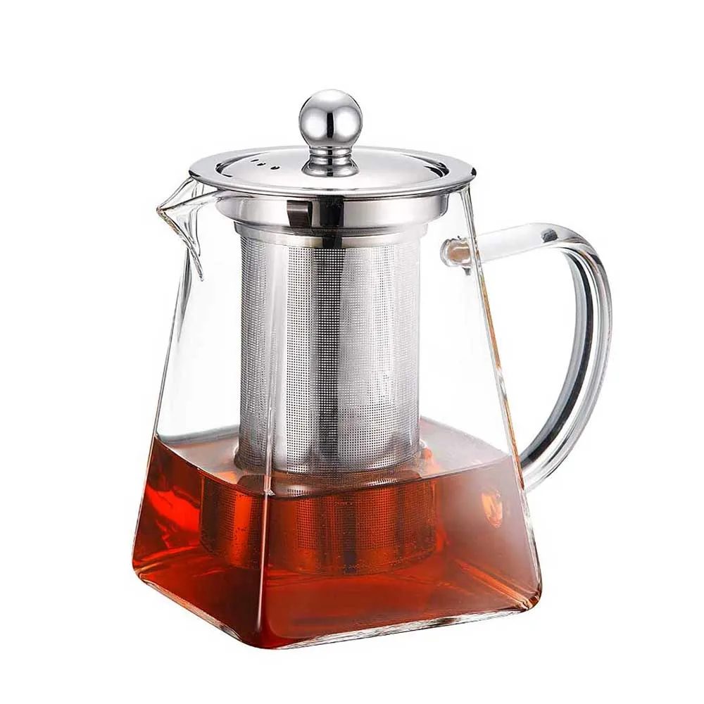 

Heat Resistant Glass Teapot With Stainless Steel Infuser Heated Container Tea Pot Good Clear Kettle Square Filter tea set mug