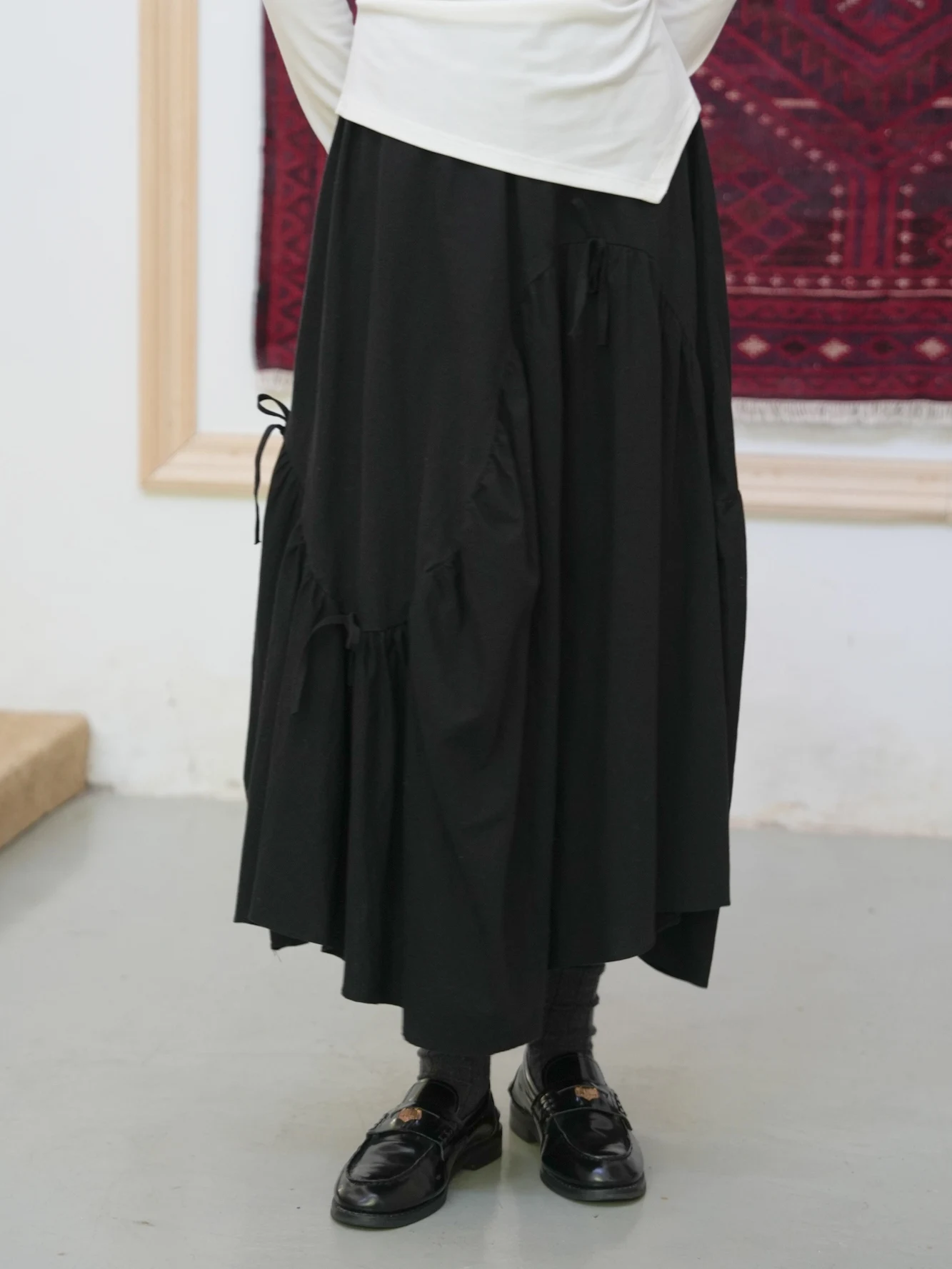 Fashionable Waist-Cinching Asymmetrical Hem Berkeley Midi Skirt Black Autumn Winter Women's Skirt Elegant Style mid Waist Cotton