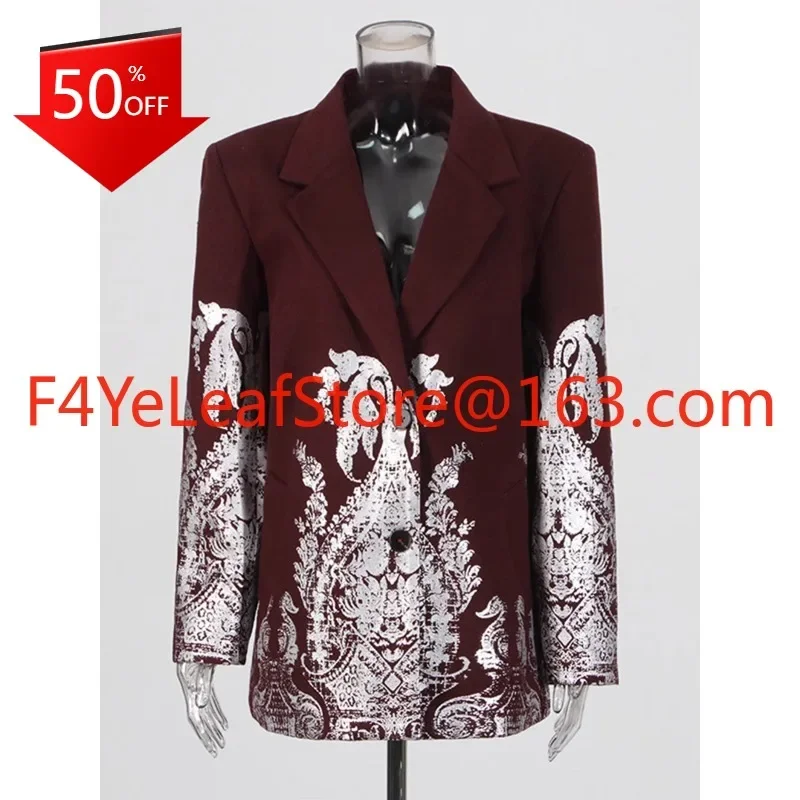 Literary retro metal texture printed blazer