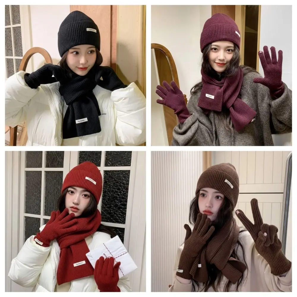 

Новая красная шапка, шарф, перчатки, комплект, теплая хлопковая утолщенная вязаная шерстяная шапка, новогодняя защита ушей, зимние шапки-бини, рождественский подарок