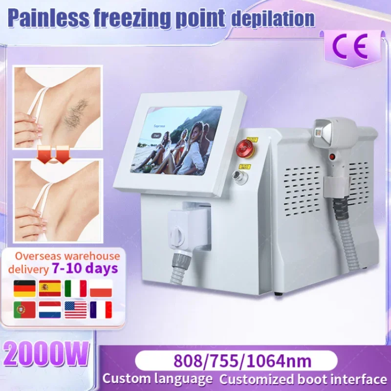 

808nm 755 1064 Diode Laser Hair Removal Machine Alexandrit Permanent Removal Cooling Head Painless Laser Epilator