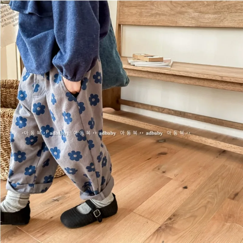 

New Children Casual Pants Girls Fashion Flower Print Harem Pants Kids Loose Trousers Vintage Boys Pants Autumn Clothes