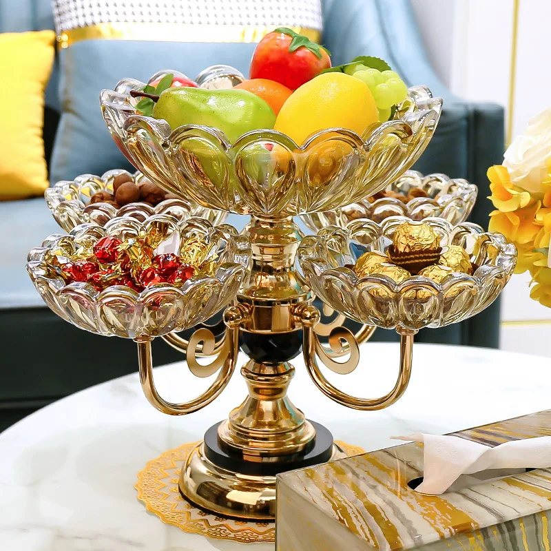 European-style crystal glass multi-layer fruit tray home living room coffee table light luxury snack candy