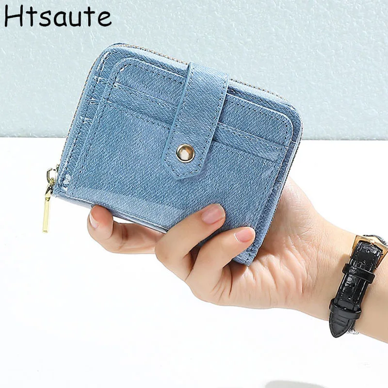 

Женские короткие кошельки на молнии, тонкая визитница с выдвижным окошком, стильный ультратонкий кошелек для ежедневного использования, billeteras de mujer