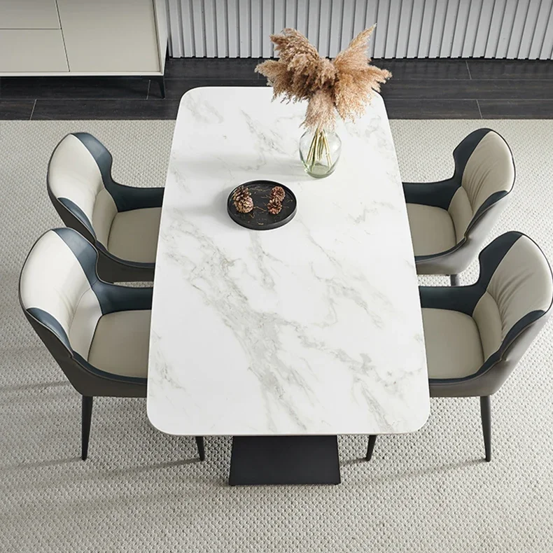 

-New Design Casual Style Dining Set Rectangle Table with Chair Luxury Restaurant Marble Dining Table
